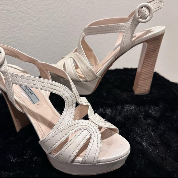Prada Cream Leather Strappy platform Sandals Y2K 80s 90s retro glam corpcore - Picture 1 of 12